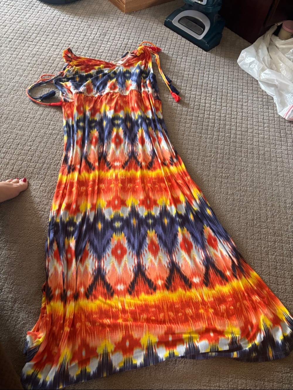 JohnPaulRichard Multicolor Tie-Dye Maxi Dress in Orange, Yellow, Navy